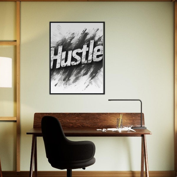 Motivierendes Poster 'Hustle' für Zuhause &Büro -Inspirierende Wanddekoration für mehr Motivation und Produktivität -Hochwertiger Kunstdruck