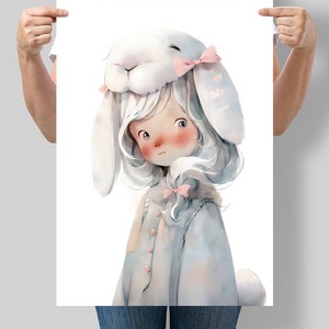 Póster infantil Niña en pijama de conejita