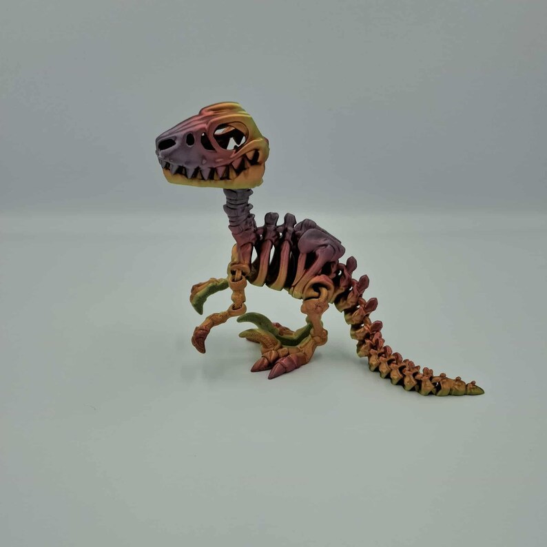 Articulated Raptor Dinosaur Skeleton, Poseable 3D Printed Figure, Red ...