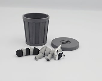 Racoon with trash can