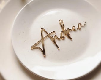 Personalized Gold Acrylic Place Cards: Laser Cut Wedding Name Settings
