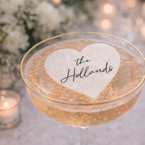 Personalized Wedding Drink Toppers, Edible Heart Last Name, Signature Drink Decor