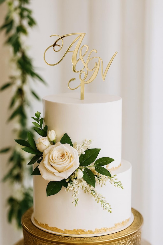 Custom Monogram Acrylic Cake Topper: Elegant Wedding Anniversary