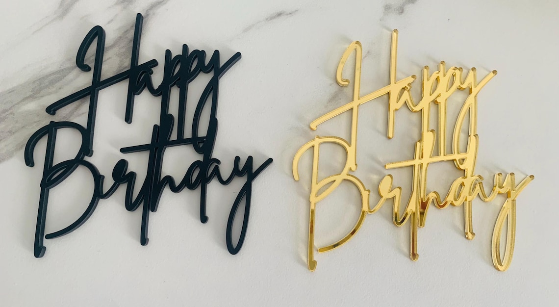 Script Happy Birthday Cake Charm| Cake Decal - Etsy