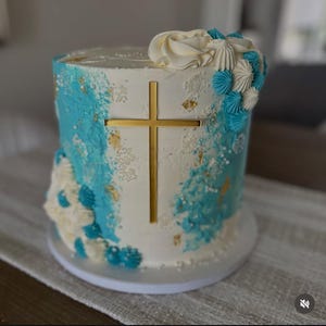 Gold Cross Cake Charm   | Gold Cross Cake Topper | Baptism Cross |Handmade Acrylic Gold Cross.