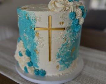 Gold Acrylic Cross Cake Topper: Baptism Christening Decoration