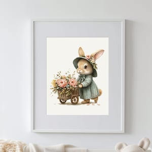 Konijn kinderkamer print, vintage stijl kinderkamer kunst aan de muur voor meisjeskamer, babymeisje afdrukbare kinderkamer decor, antieke kinderkamer kunst print voor meisje