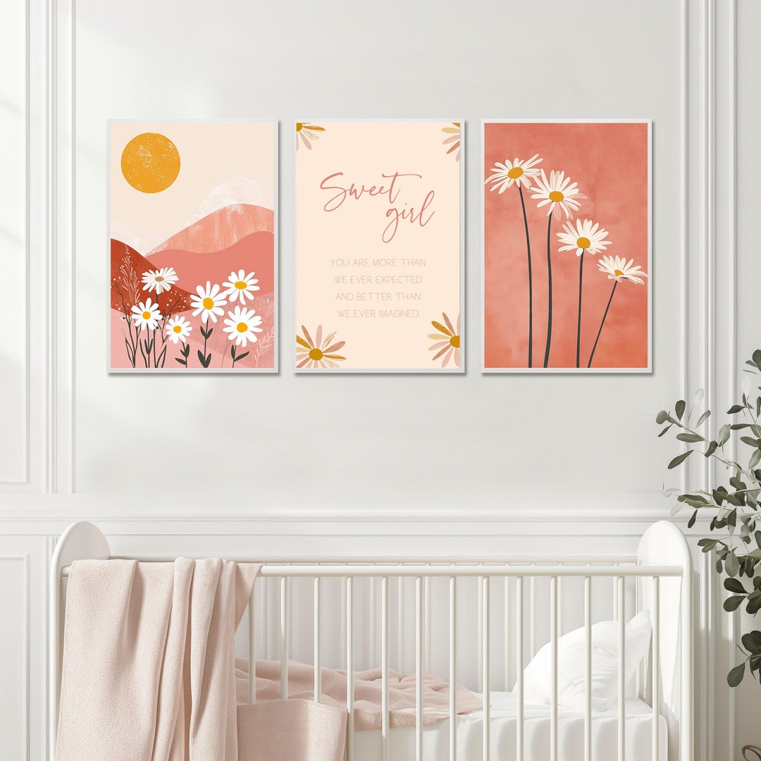 Boho Nursery Prints, Baby Girl Nursery Wall Art, Set of 3 Prints ...