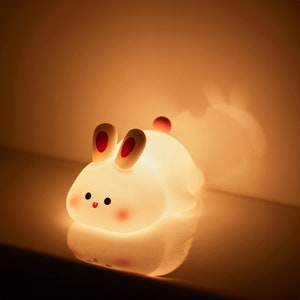 Adorable Rechargeable Rabbit Lamp - Creative Bedside Table & Desk Night Light - Silicone Animal Lamp, Cute Desk Lamp, Gift for kids!