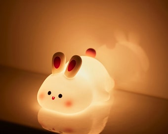 Adorable Rechargeable Rabbit Lamp - Creative Bedside Table & Desk Night Light - Silicone Animal Lamp, Cute Desk Lamp, Gift for kids!