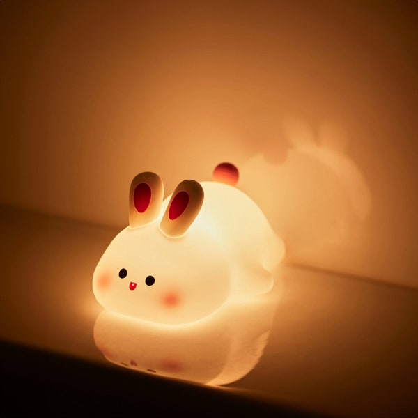 Adorabile lampada ricaricabile a forma di coniglio - Luce notturna creativa per comodino e scrivania - Lampada per animali in silicone, lampada da scrivania carina, regalo per bambini!