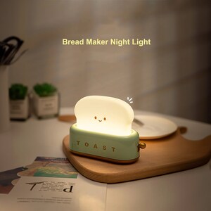 Cute LED Bread Toaster | Retro Table Lamp Night Light with USB Charging - Dimmable, Portable Unique Kitchen Bedroom Decor, Handmade