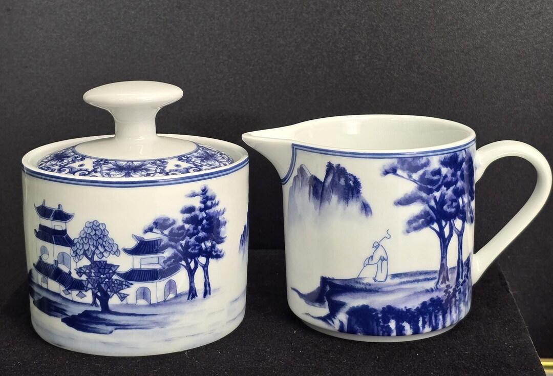 Canton Blue Sugar Bowl & Creamer Set - Etsy