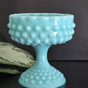 Fenton Aqua Blue Hobnail Milk Glass Candy Dish, Turquoise
