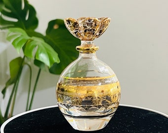 Royal Limited Crystal Perfume Bottle With Stopper Gold Gilded Decor Made in Italy