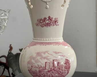 Johnson Bros. Old Britain Castles Pierced Pink  Vase 9"