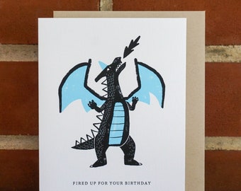 Fired Up Dragon Birthday Card: Medieval Fantasy Happy Birthday Greeting