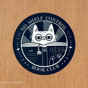 Funny Book Club Cat Sticker: Handmade Bookish Vinyl Decal for Readers