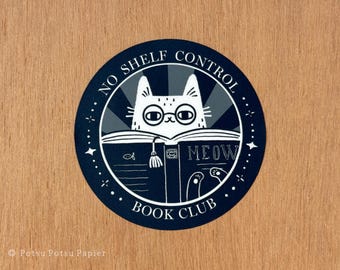Funny Book Club Cat Sticker: Handmade Bookish Vinyl Decal for Readers