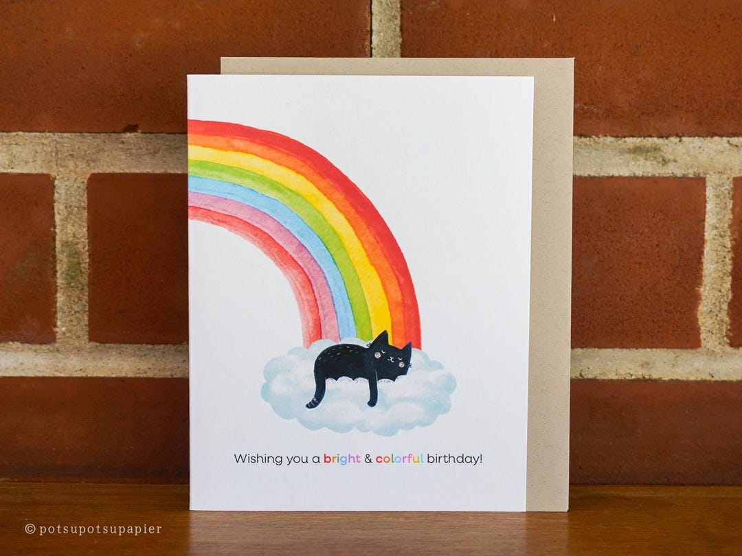 Rainbow Cat Birthday Card: Hand-drawn and Handmade Greeting Card - Etsy