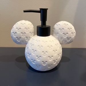 White Mickey Mouse Lotion / Soap Dispenser, Bathroom, Black Matte Pump
