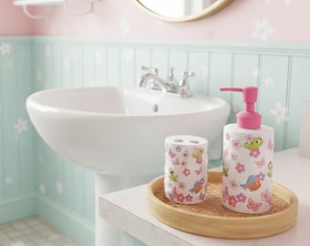 Disney Princess Friends Bathroom Set, Soap Pump, Lotion Pump, Toothbrush Holder, Flounder, Rapunzel, princess and the frog, Ariel,