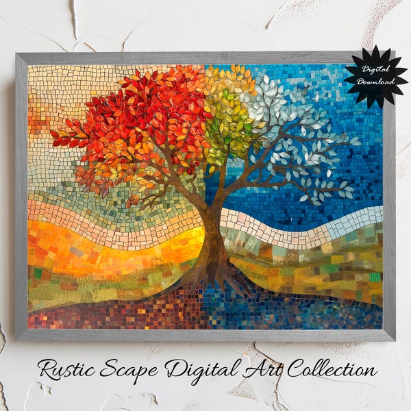 Colorful Mosaic Tree Art Print, Instant Digital Download, Abstract Tree of Life, Home Wall Decor, Printable Artwork, Living Room Decor