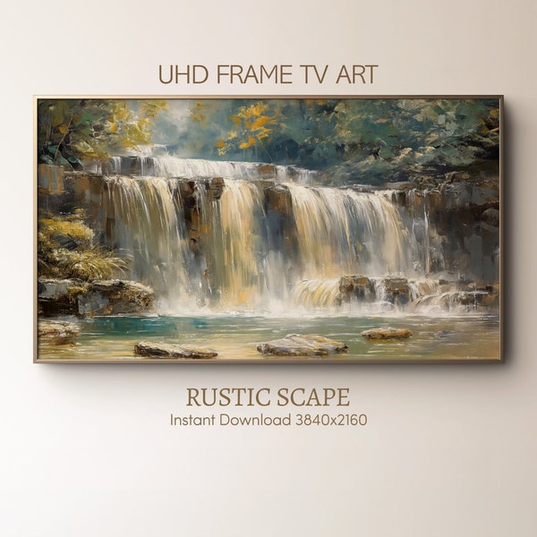 Frame TV Art, Waterfall Painting Download, Serene Nature Scenery, Digital Artwork for Samsung Frame, Calming Landscape Digital Print