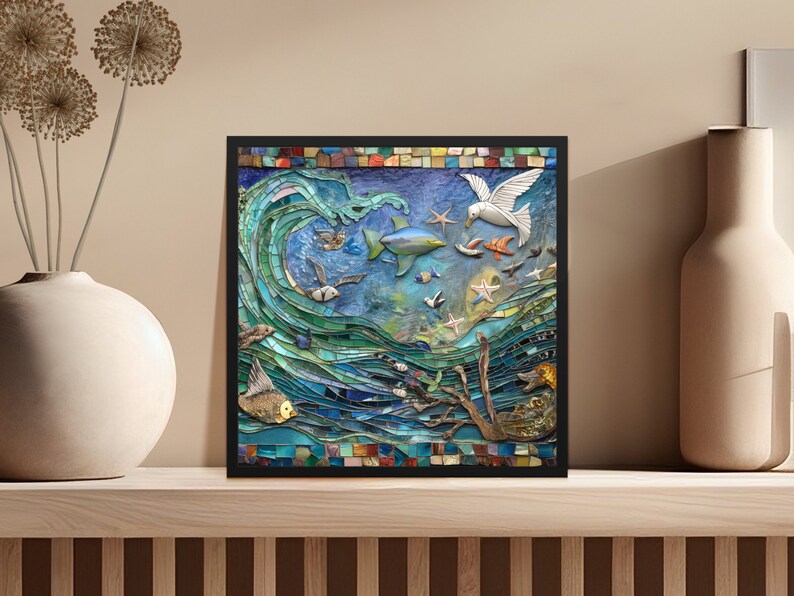 Colorful Mosaic Ocean Art, Digital Download, Printable Wall Decor ...