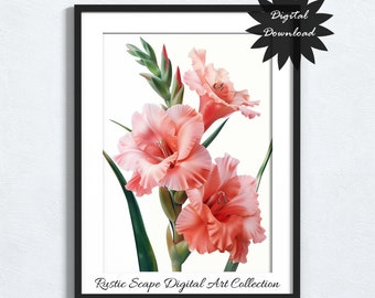 Gladiolen Blume Art Print, August Geburtsmonat Floral digitaler Download, botanische druckbare Wanddekor