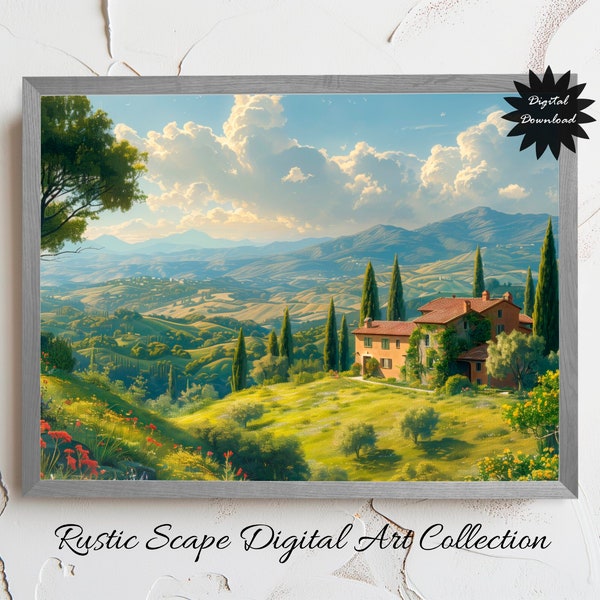 Tuscan Landscape Digital Print, Scenic Italy Countryside Art, Instant Download