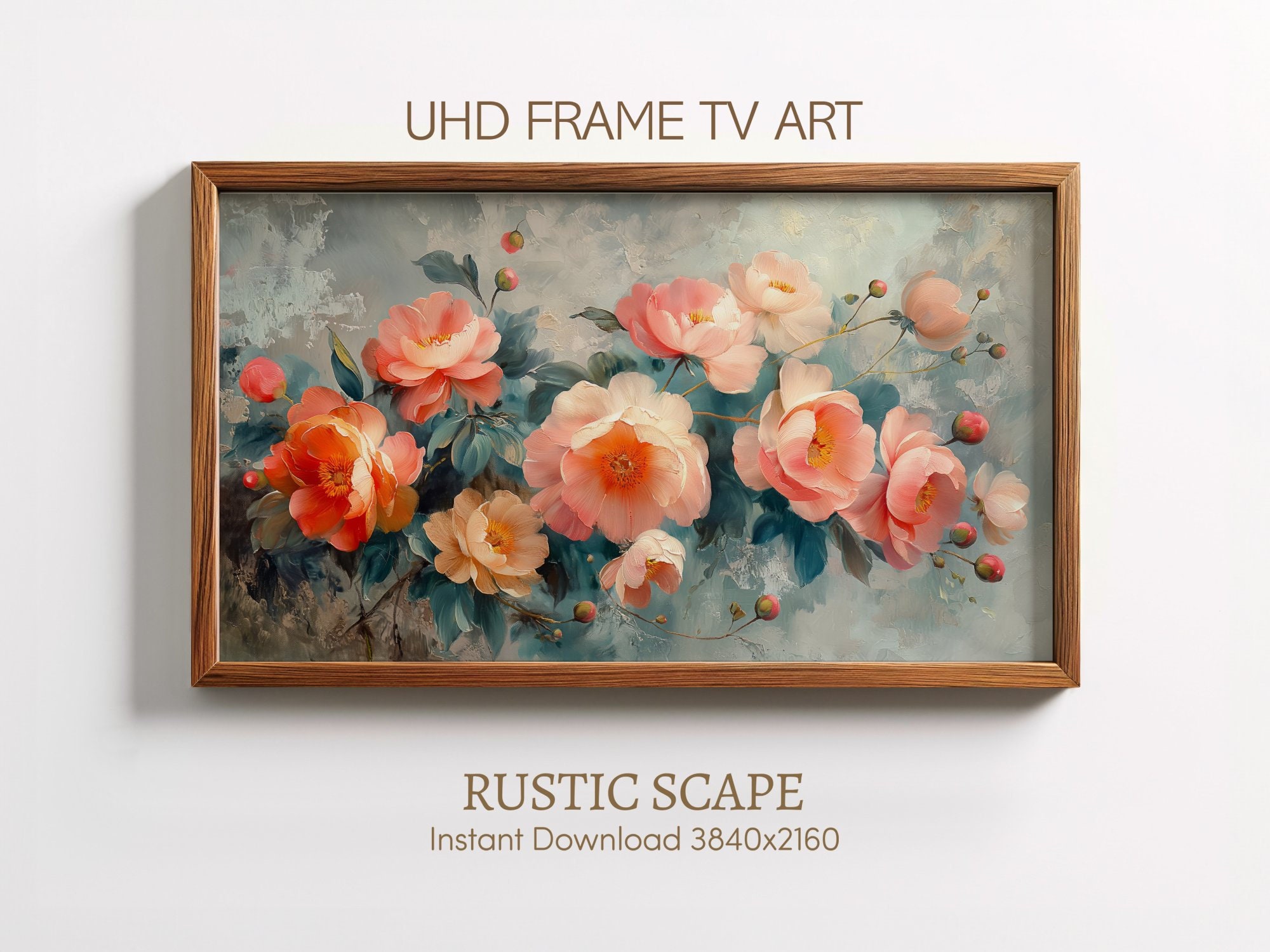 Frame TV Art Vintage Floral Digital Download Peach Blossoms Painting ...