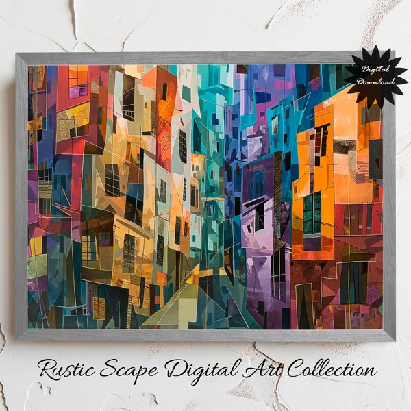 Colorful Abstract Cityscape Digital Art, Instant Download, Modern Urban Printable Wall Decor, Vibrant Home Art