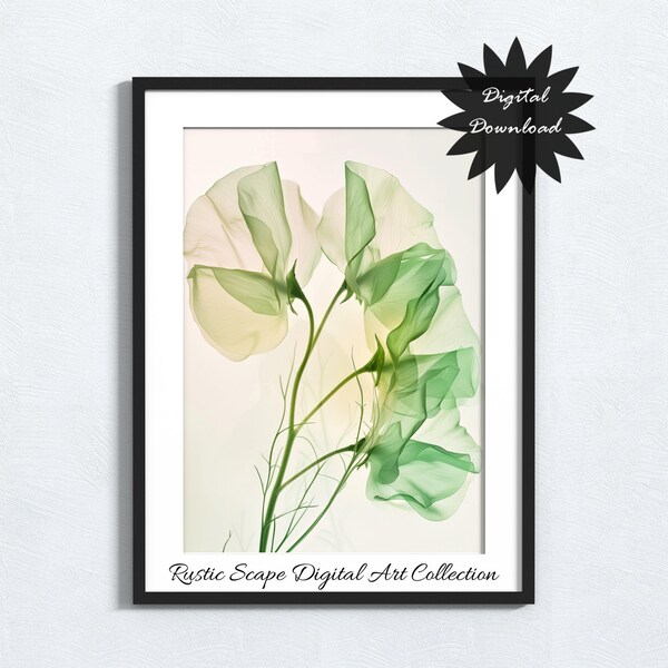 Sweet Pea Printable Art, April Birth Month Flower, Instant Download, Soft Green Floral Home Decor, Digital Spring Wall Art