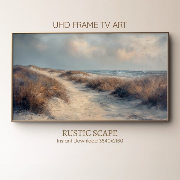 Frame TV Art, Coastal Landscape Painting, Digital Download for Samsung Frame, Beach Dunes Seascape, Serene Ocean View Decor