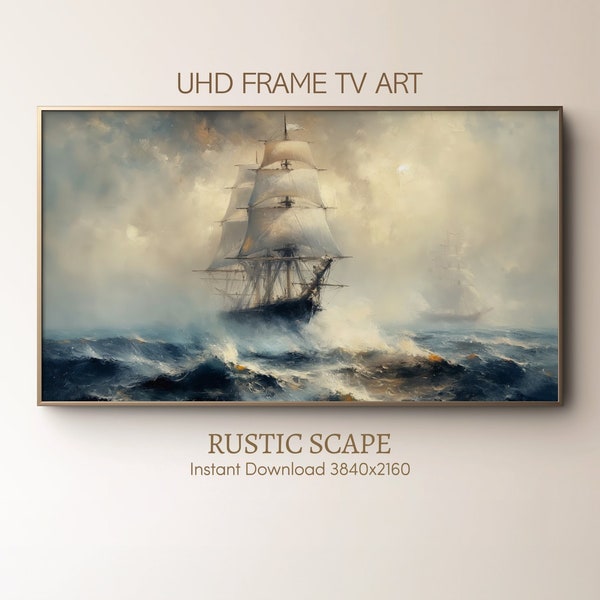 Frame TV Art | Vintage Oil Painting | Nautical Ship at Sea Digital Painting | Oceanic Artwork