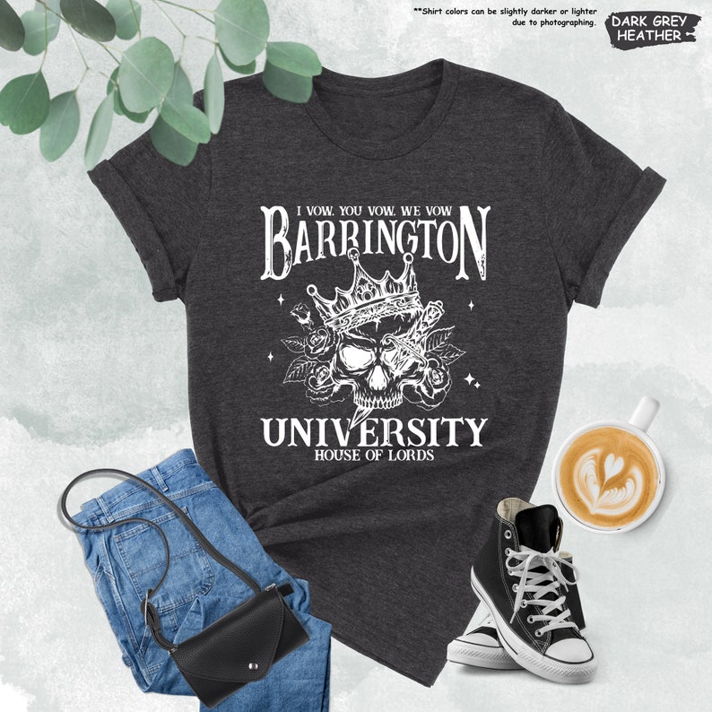 a t - shirt that says barbington university with a skull on it