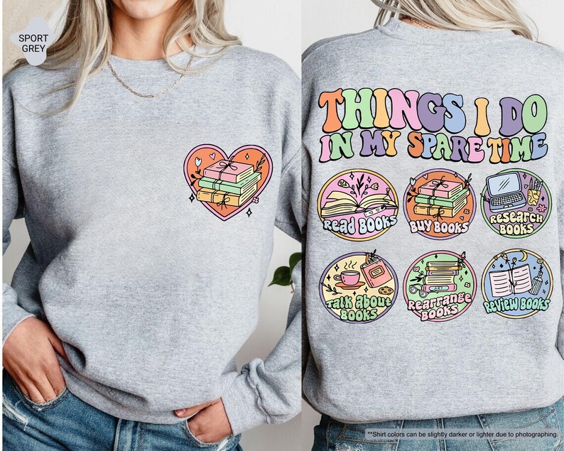 a woman wearing a sweatshirt with patches on it