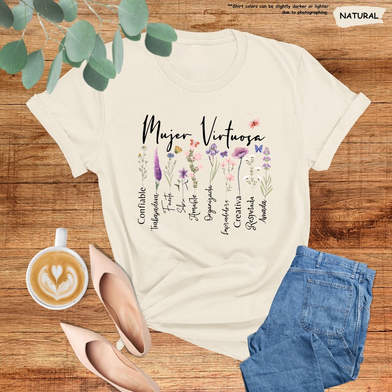 a t - shirt with the names of flowers on it