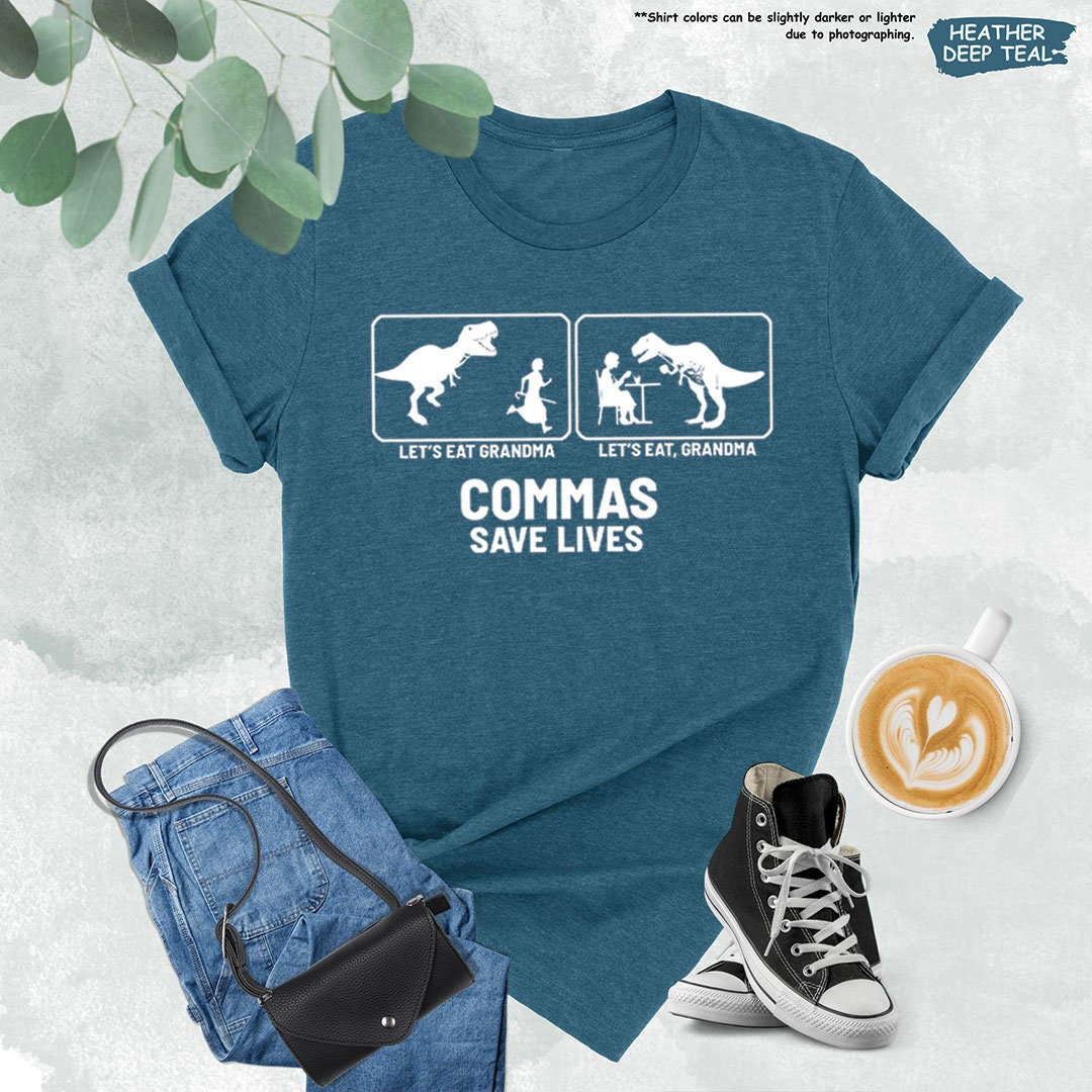 Lustiges Grammatik-Shirt, lass uns Oma Kommas essen Leben retten Shirt, Satzzeichen-Shirt, lustiges Englischlehrer-Sweatshirt, zurück in der Schule, Lehrer-T-Stück