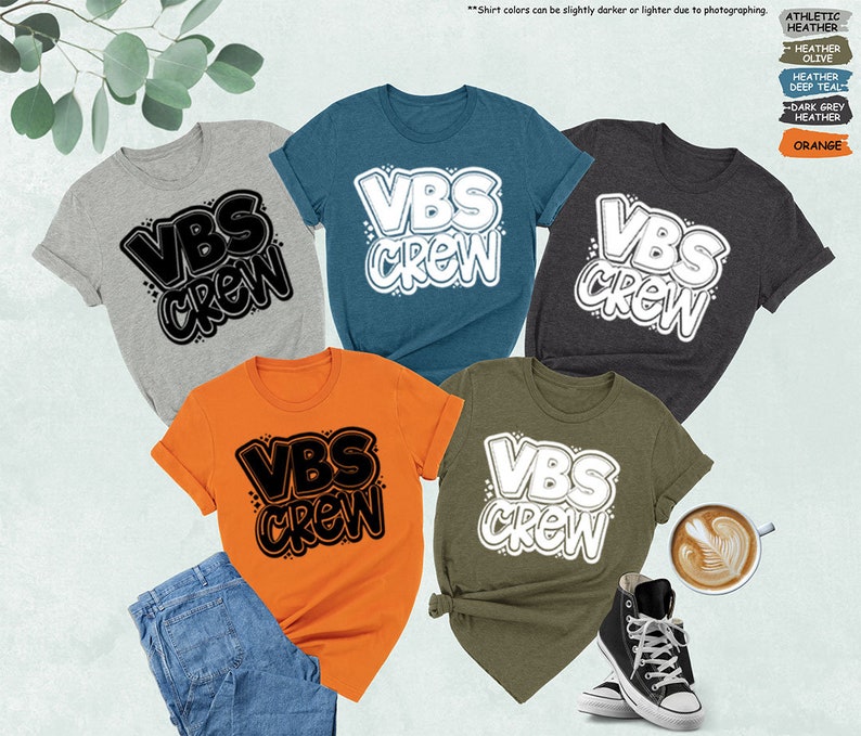 a group of t - shirts that say vbs green and vbs green