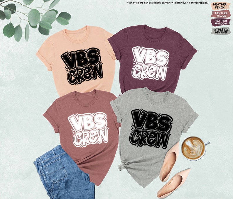 three t - shirts with the words vbs green and vbs green on them