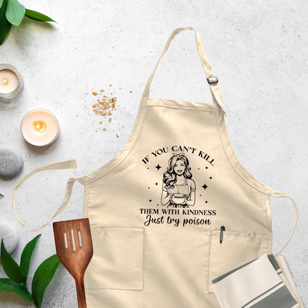 Kill Them With Kindness Apron,Funny Kitchen Apron,Funny Housewarming Gift,Woman Apron,Kitchen Apron Gift,Funny Baking Apron,Funny Women Gift