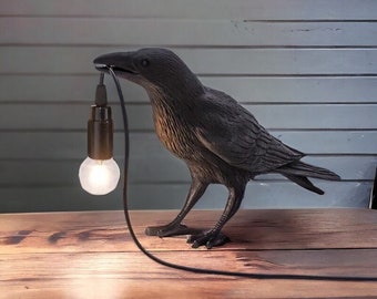 Harzlampenlicht | Glücksvogellampe | Crow Raven Tischlampe | Wandleuchte | Nachtlicht | Schlafzimmer-Nachttisch-Wohnzimmer-Wandleuchte | Heimdekoration