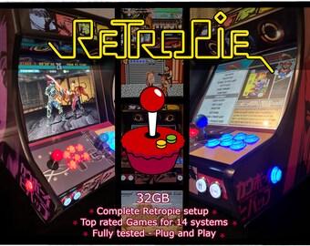 32 GB RetroPie SD – Ultimative Plug-and-Play-SD-Karte für Raspberry Pi 3 und 4 – 1300 der am besten bewerteten Spiele für 14 Systeme + BoxArt.