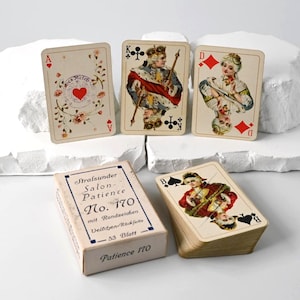 Kartenspiel / Patience / Solitaire / Stralsunder Salon Patience Nr.170 / Französisches Blatt / Veilchen-Motiv / Goldecken / 1920er Jahre