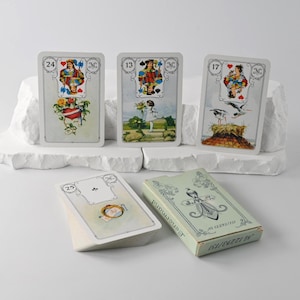Vintage Wahrsagekarten // Lenormand Orakel // Zukunftsdeutung // Spirituell // Eulen Rückseite // J.M. Müller & Cie // 1970er Jahre