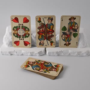 Jogo de cartas // Cartas Schnaps // Schnapsen // Cartas de baralho Altenburger // Baralho duplo Württemberg // Baralho alemão // Década de 1920