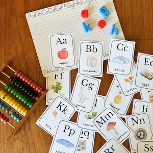 Aquarell Alphabet Karten für Klassenzimmer | Aquarell Alphabet Flash Karten