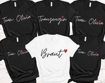 Gepersonaliseerde vrijgezellen-T-shirt: bruid en teambruid, JGA-shirt